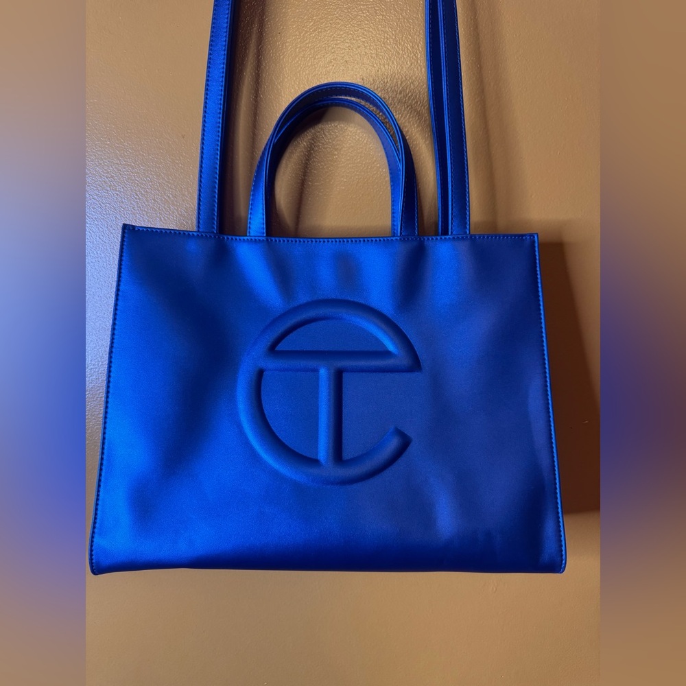TELFAR  Metallic Vegan Leather Medium Bag/Purse Cobalt